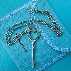 Tiffany Blue Enamel Heart beaded key necklace